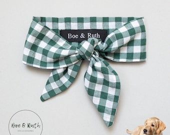 Cravate à carreaux verts et blancs pour chien - Cadeau printanier pour maman de chien - Bandana mignon pour chiot - Cravate à nouer