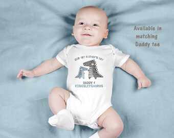 Personalised First Fathers Day Dino Baby Grow, Bodysuit, T Shirt, Onesie, Sleepsuit, Romper, 1st, Dinosaur, Matching Daddy T Shirt,