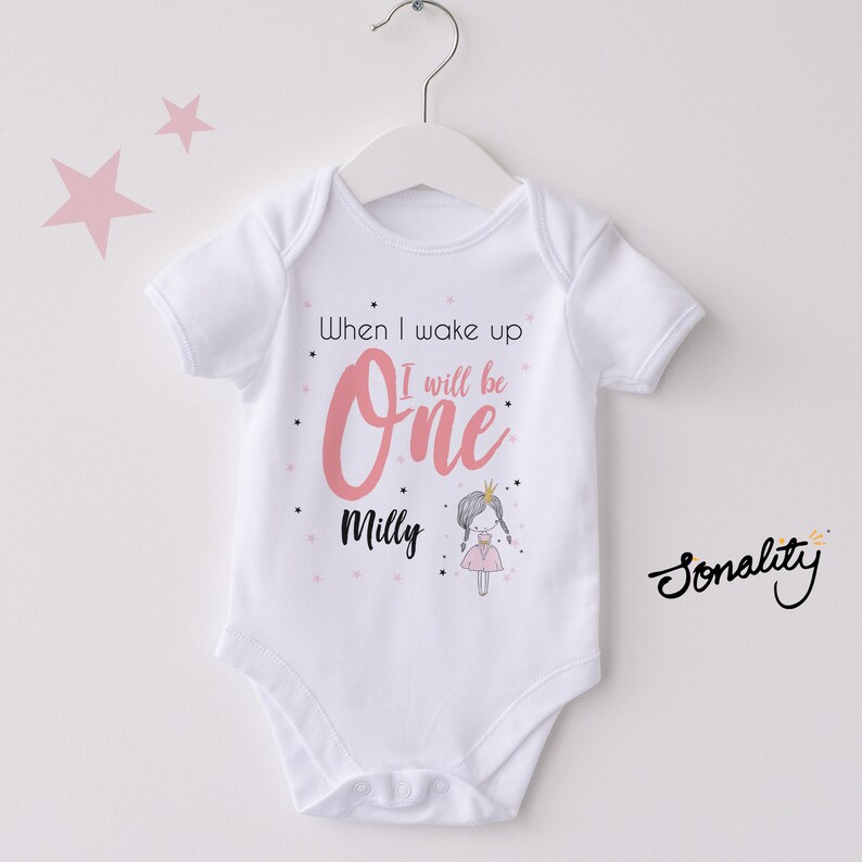 Personalised Girls Birthday Eve Babygrow, T Shirt, Bodysuit, Vest, Onesie, Sleepsuit, Romper, Baby, 1st, First Birthday, PJs, Pyjamas 