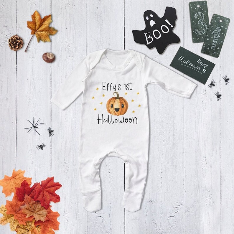 Personalised My First Halloween Pumpkin Babygrow, T Shirt, Bodysuit, Onesie, Sleepsuit,, Baby, Kids, Clothing, Cute, 1st, First, My 1st, 