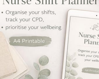 Nurse Shift Planner | RN EN CPD Tracker, Sleep & Wellbeing (A4 Digital Download)