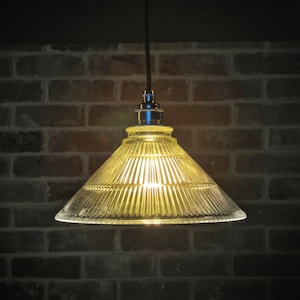 Prismatic Glass Pendant Light: Modern Industrial Holophane Style