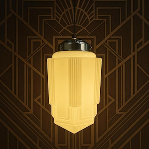 Art Deco Opaline Glass Pendant Light – Vintage Geometric Design