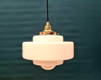 Deco Opal School light, The Opal glass pendants are truly beautiful lights. The pure white opal glass glows softly