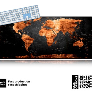 Tapis de bureau carte du monde doré, tapis de souris paysage, tapis de souris, grand tapis de souris, décoration de bureau, sous-main, grand sous-vêtement de bureau, sets de table, tapis de souris