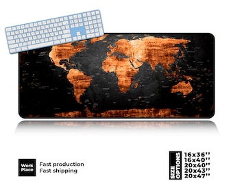 Tapete de mesa com mapa-múndi dourado, Mouse pad de paisagem, Mouse pads, Mouse pad grande, Decoração de mesa, Almofada de mesa, Almofada de mesa grande, Jogos americanos, Mousepad