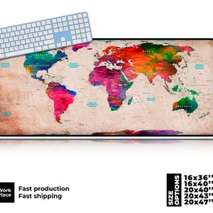 Regenbogen Weltkarte Schreibtischmatte, Shabby Chic Mauspad, Mauspads, Große Schreibtischunterlage, Schreibtischdeko, Schreibtischunterlage, Tischsets, Mousepad