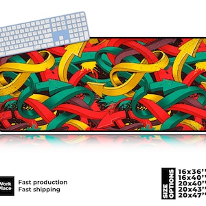 Colored Gaming Mouse Pad with Graffiti Pattern, Large Desk Mat.