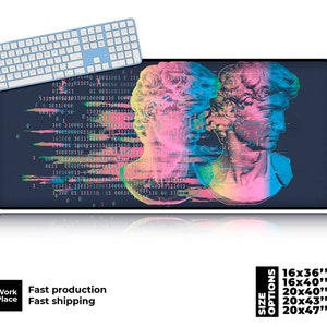 David Statue Pixel Art Gaming Mouse Pad. Large desk mat.