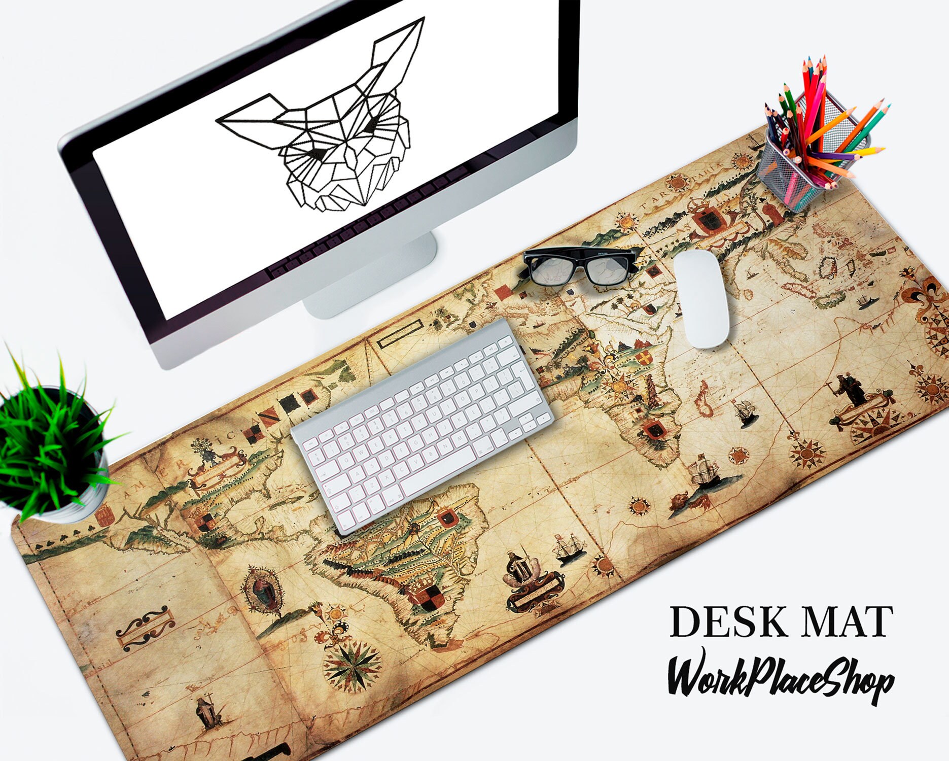 Antique World Map Desk Mat Antique Decor mouse pad Mouse Etsy
