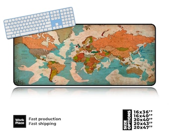 Colorful World Map Desk Mat, Shabby Chic Mouse pad, Mouse pads, Large mouse pad, Desk decor, Desk pad, Large desk pad, Place mats, Mousepad