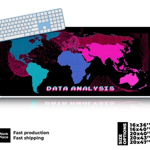Tapis de souris Pixel World Map Gaming. Grand tapis de bureau.