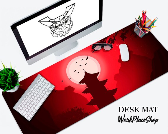 Japanese Desk Mat Mountain Tree And Sun Mouse Pad Asian Etsy