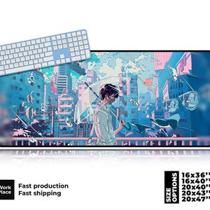 Anime Blue Large Mouse Pad. Large desk mat.