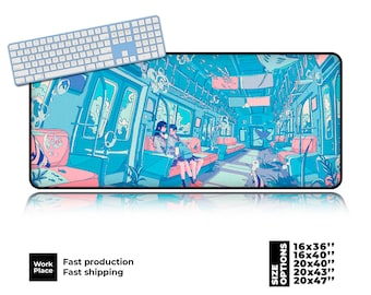 Anime Blue Large Mouse Pad. Large desk mat.