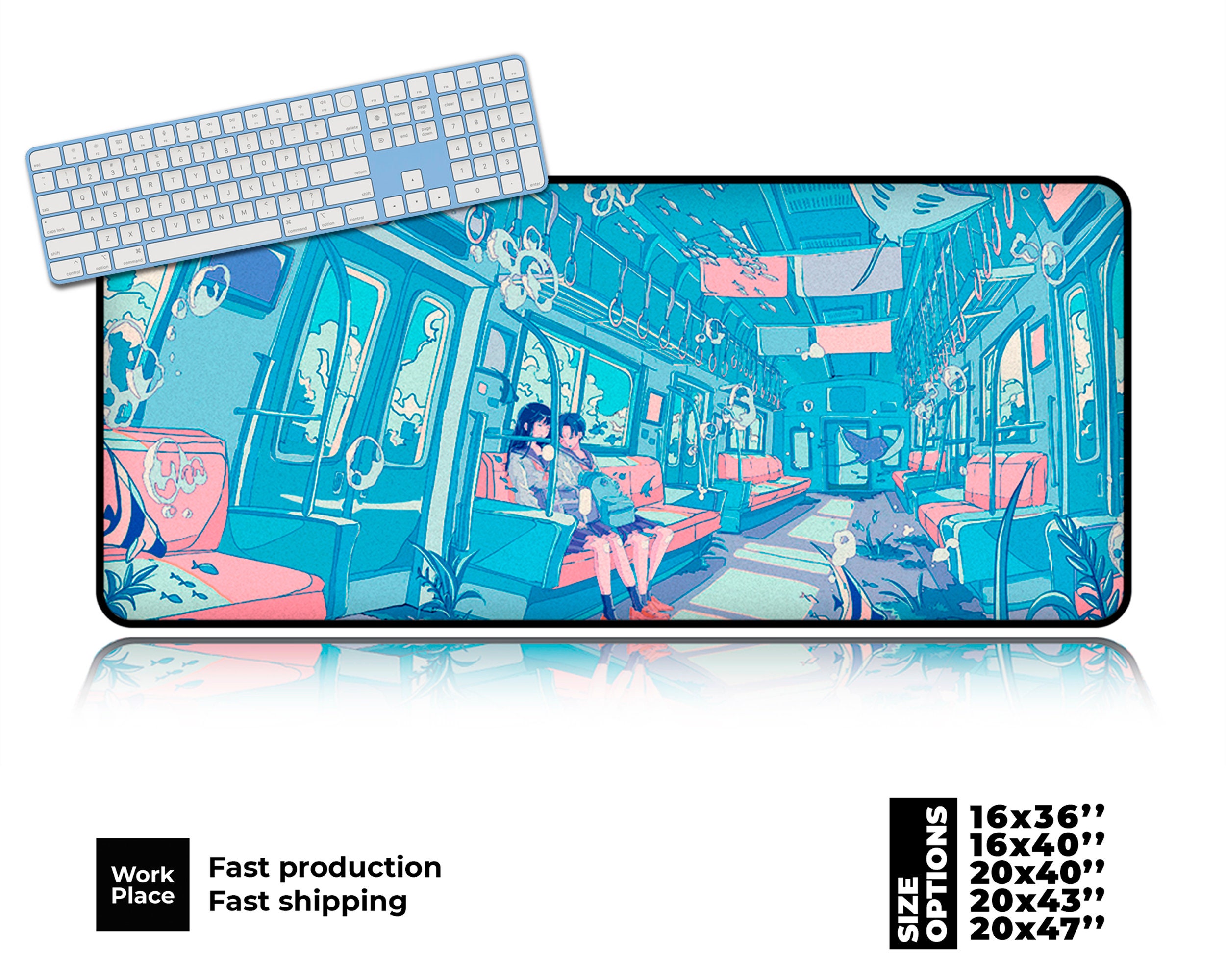 Anime Blue Large Mouse Pad. Large desk mat.
