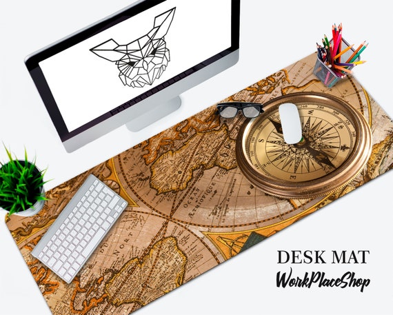 World Map Desk Mat Antique Decor Mouse Pad Compass Mouse Etsy