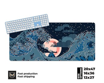 Japanese Great Wave Art Mouse Pad. Large desk mat, Cute desk mat, Gaming decor, Kawaii desk mat, Anime desk mat, Large deskmat, Place mats
