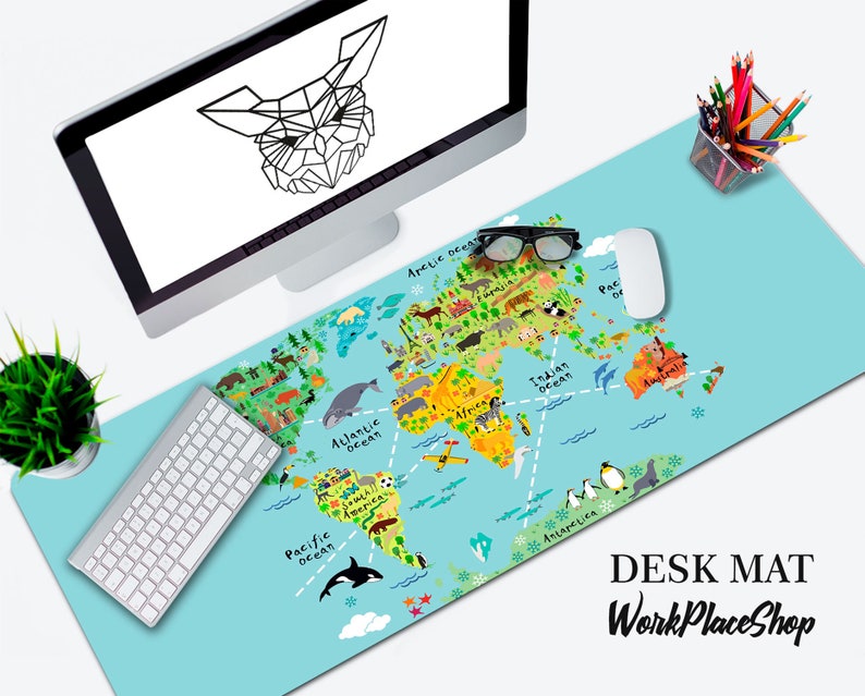 Kids World Map Desk Mat Mouse pad Mouse pads Large mouse Etsy