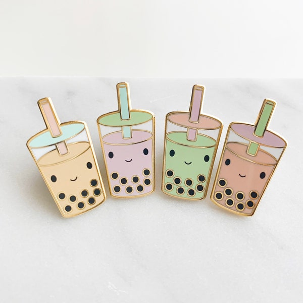 Set of 4 - Boba Pin Pack, Enamel Pin, Pins, Boba Tea Pin, Bubble Tea Pin, Milk Tea Pin, Boba Gifts