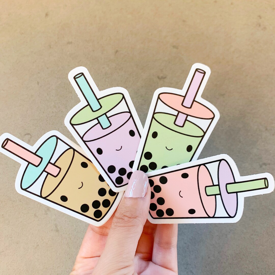 Set of 4 - Boba Sticker Pack, Cute Vinyl Sticker, Cute Food Sticker ...