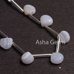 Natural Blue Lace Agate Heart Shape Gemstone Beads,8-10.5 mm Agate Un Polish Mat Finish Preform Heart Beads, Blue Lace Agate Handmade Beads
