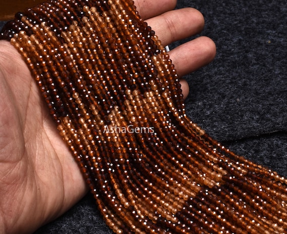 3 mm Genuine hessonite Faceted rondelle Shape Gemstone Beads Shaded Brown Hessonite Micro Faceted Machine Cut Beads, AAA Hessonite Bead