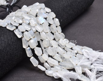 Blue Fire Rainbow Moonstone Faceted Nugget Beads, Natural Flash white Gemstone Indian Cut Nugget