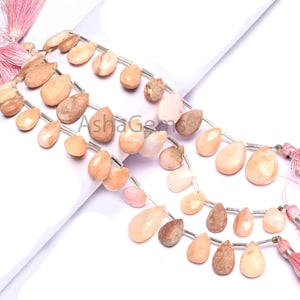 Natural Pink Opal Pear Shape faceted Beads, Shaded Pink Opal Teardrop Briolette Opal Side Drill Gemstone Loose Beads Jewelry making Necklace