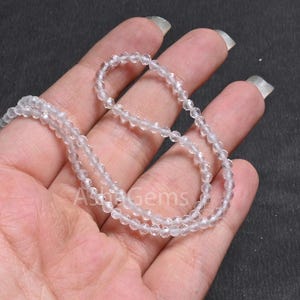 3.25 mm Beautiful White Crystal Quartz Micro faceted Roundelle Beads Necklace, Fine Clear Crystal Machine Cut Rondelle Gemstone Bead Jewelry