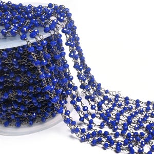 AAA-kvalitet blå lapis hydro rondelle fasetterade pärlor rosenkranskedja, 3 mm svart metallpläterad gunmetalltrådskedja smyckestillverkning hantverk