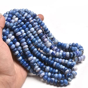 Beautiful Indigo Blue Opal Smooth Rondelle Beads,16&quot; Strand Shaded Blue Opal Plain Handmade Gemstone Beads, Fine Opal Beads Jewelry Makings