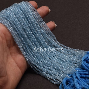 AAA Quality Blue Aquamarine Micro Cut Gemstone Beads,2.5 mm Natural Aquamarine Machine Cut Rondelle Beads, Real Blue Aquamarine Bead Jewelry