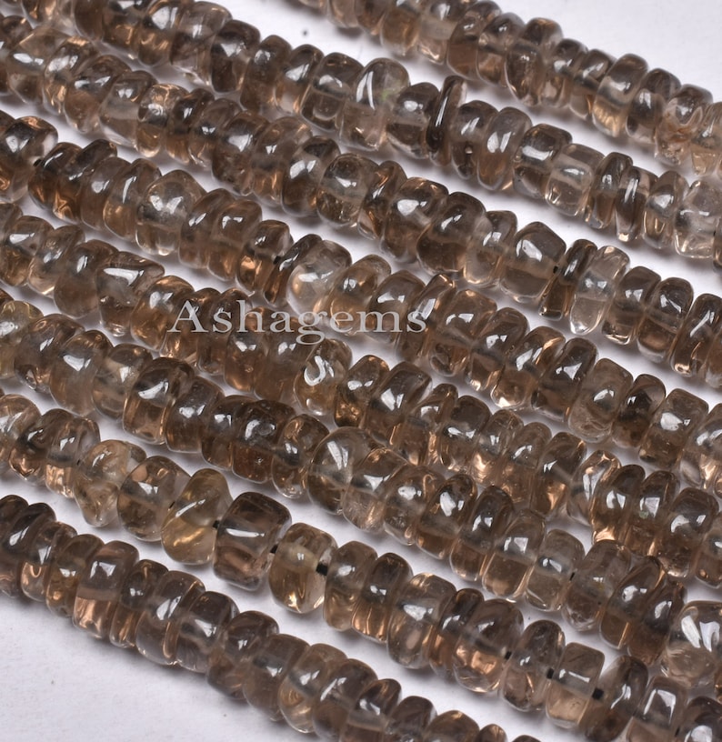 Smoky handmade Plain Wheel Shape Beads Gemstone Tyre Beads For Jewelry Crafts,5-5.5mm Natural Smoky Quartz smooth Tyre Beads,13 Inch Strand