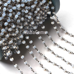 3,10,25,50 Rainbow Moonstone Hydro Beads Chain Gunmetal Wire Wrap Bulk Roll Chain,3 mm Faceted Rondelle Beaded Rosary Chains Jewelry Finding