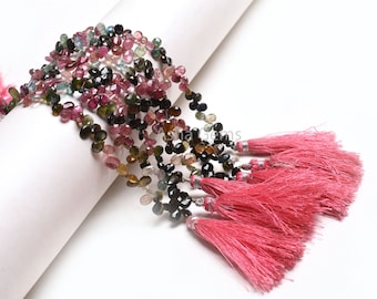 Natural Multi Tourmaline Faceted Pear Beads, Gemstone Teardrop Briolette Strand Jewelry
