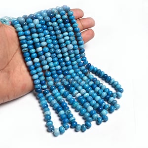 8 mm Beautiful Shaded Neon Blue Opal Smooth Gemstone Beads, Fine Blue Opal Plain Handmade Rondelle Opal Beads Jewelry Making Necklace Crafts