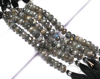 Natural Labradorite Faceted Rondelle Beads, Multi Blue Fire Gemstone Strand Jewelry Making