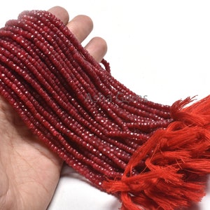Beautiful Red Ruby Faceted Rondelle Shape Beads, Ruby Corundum Beads,3,3.5mm Ruby faceted Indian Cut Gemstone bead For Necklace Jewelry SALE