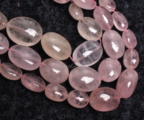 Beautiful Pink Aquamarine Smooth Oval Shape Beads 12 Strand