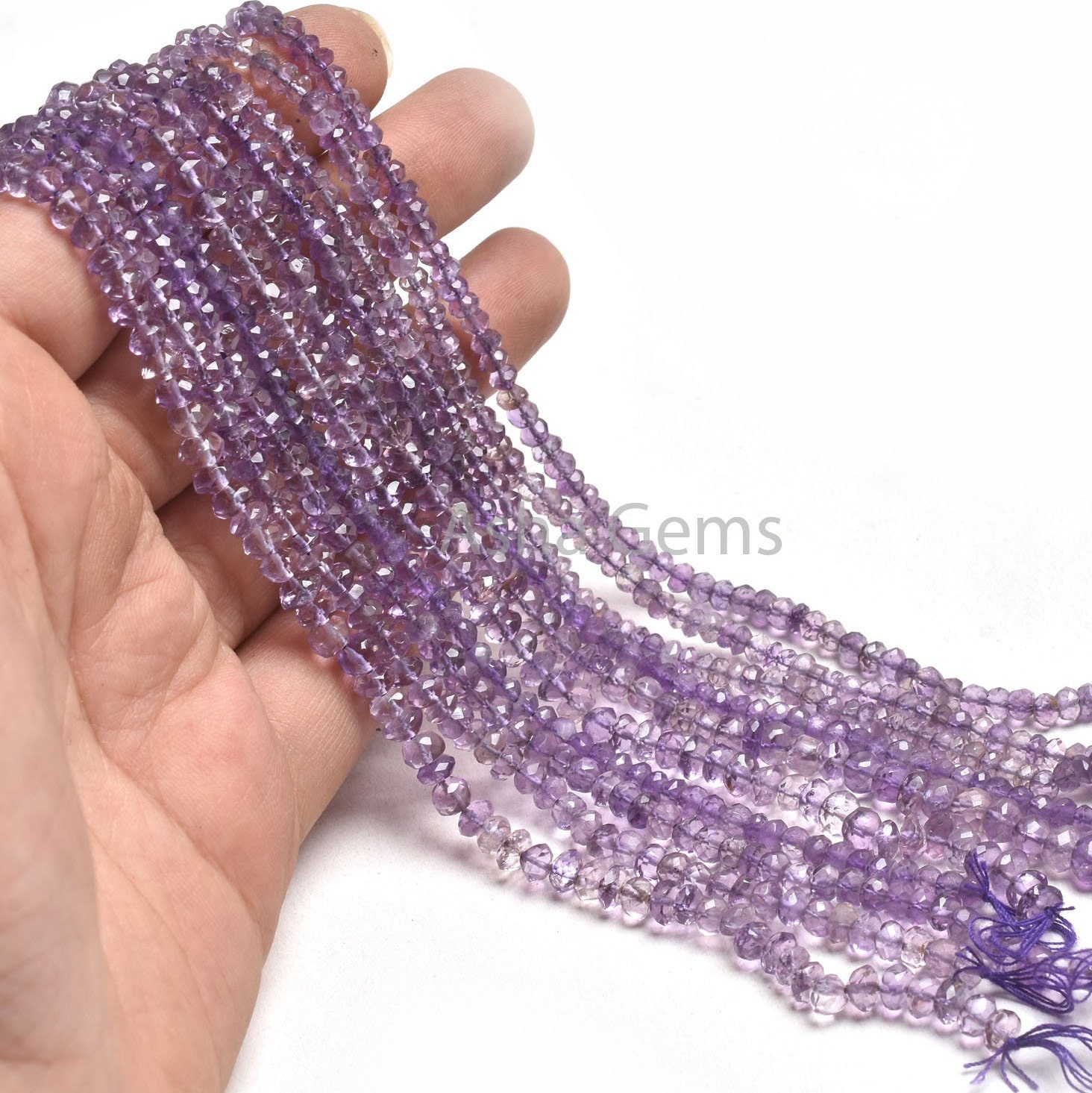 Light Purple Amethyst Rondelle Beads: 14 Inch Strand Natural