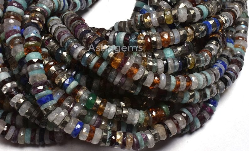 Wheel Bead Beautiful Mix Gemstone Faceted Heishi Tyre Beads Disco,5-5.5mm Jewelry Making Craft Natural Multi Disco Faceted Flat Tyre Beads