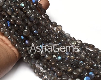 Natural Labradorite Smooth Beads: Blue Flash gemstone Coin Handmade Beads