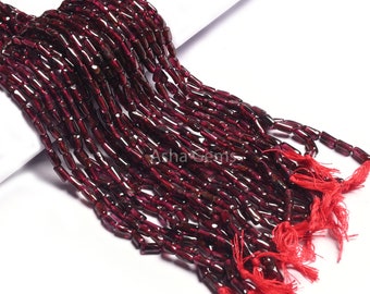 Natural Red Garnet Fancy Pipe Shape Beads, Garnet Smooth tube gemstone Loi Handmade T Drill Bead Jewelry Crafts