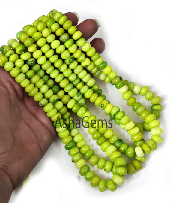 Raw Lemon Green Opal Smooth Rondelle Shape Beads 7 10 Mm Shaded