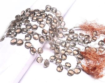 AAA Smoky Hydro faceted Heart Shape Side Drill Beads, Translucent Brown Quartz Briolette
