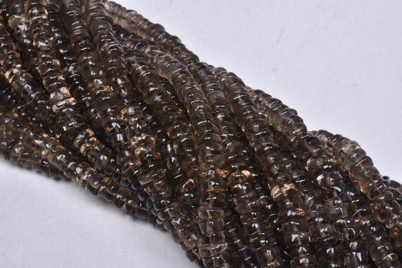 Smoky handmade Plain Wheel Shape Beads Gemstone Tyre Beads For Jewelry Crafts,5-5.5mm Natural Smoky Quartz smooth Tyre Beads,13 Inch Strand