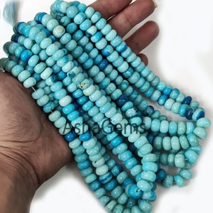 Shaded Blue Opal Smooth Rondelle Gemstone beads,8-10 mm Sky blue opal Plain Handmade beads, blue opal Beads strand For Jewelry Necklace SALE