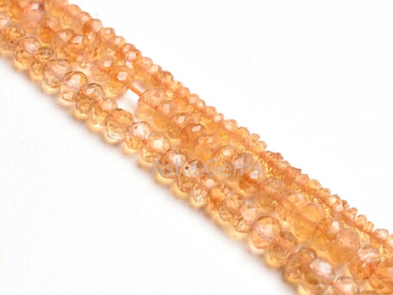 AAA シトリン ファセット ロンデルビーズ 13.5インチ ストランド 天然