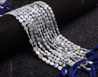 Light Blue Oregon Opal Smooth Coin Beads,13" Strand Gemstone Uneven Handmade Coin Bead